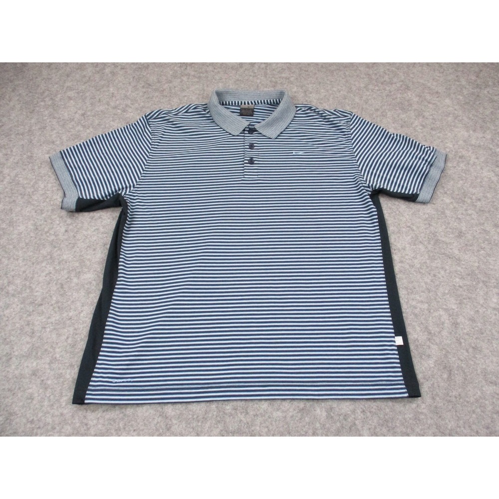 Nike Polo Shirt Large Blue White Challenge Court Stripes Tennis Golf Vintage Y2K